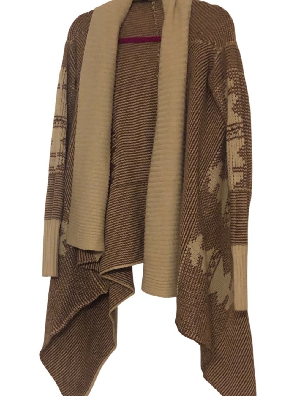 Love Stitch Aztec Print Beige Swearer & Caramel Open Front Cardigan Sweater Sz M